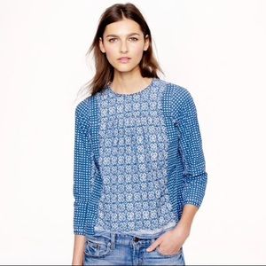 J. CREW | Bleached Out Indigo Peasant Top Size 8